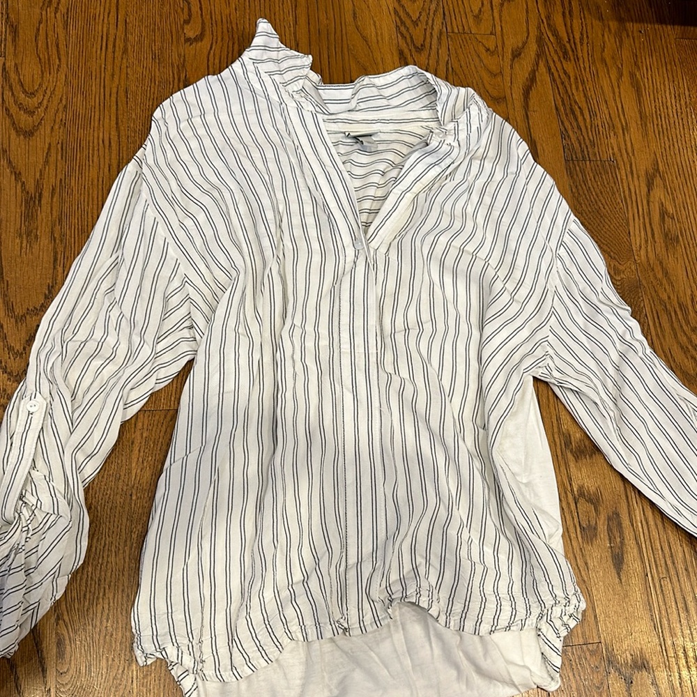 Striped quarter button, collar shirt, cotton on back
